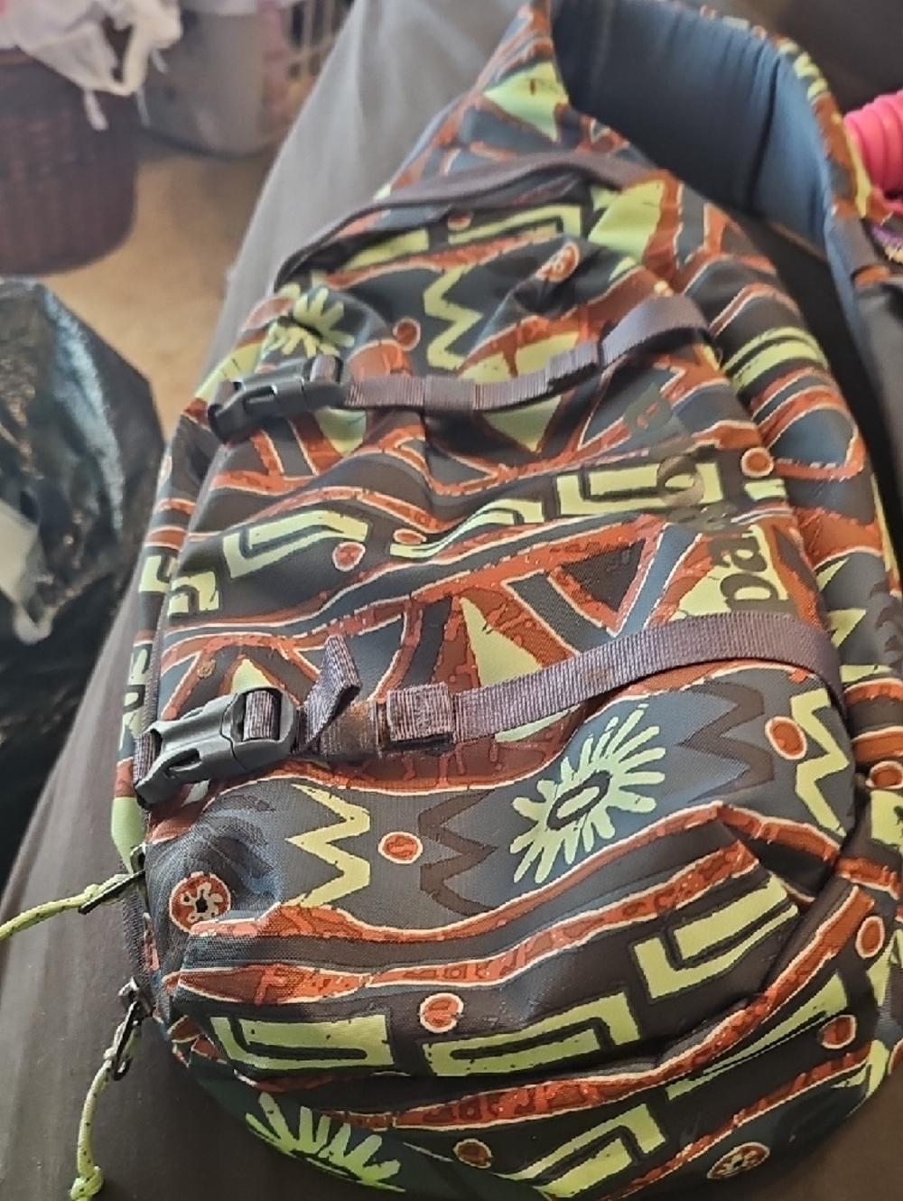 Patagonia Tribal Print Backpack in Black, Lime Green & Brown - Picture 2 of 5